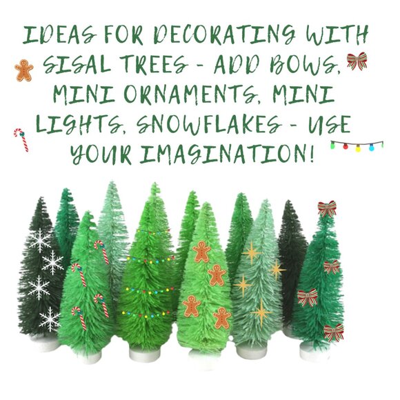 Cody Foster 4.5" Green Sisal Bottle Brush Trees Boxed Gift Set of 12 - Picture 2 of 3